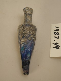 Islamic, Syrian, Flask, 9th/12th Century, Free-blown and tooled glass, H. 3 9/16 x W. (at shoulder)