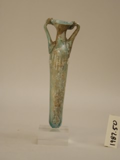 Roman, Flask, 4th Century AD, Mold-blown and free blown glass, 7 1/8 x 2 1/4 x 1 1/4 in. (18.1 x 5