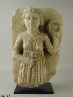 Coptic, Egyptian, Relief of Saint Holding Wreath, 4th/7th Century AD, Limestone, 14 1/4 x 9 1/4 x 5