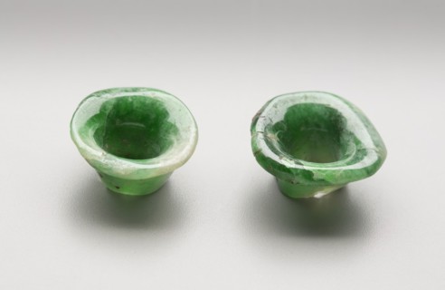 Maya, Precolumbian, Ear Ornaments, between 600 and 900, jade, Overall (each): 1/2 × 1 1/8 inches (1