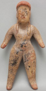 Olmec, Precolumbian, Standing Figure with Braids, between 1500 and 900 BCE, earthenware and white
