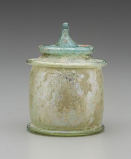Roman, Lidded Box, 1st Ccentury CE, Glass, Overall (vessel): 2 7/16 × 2 7/16 inches (6.2 × 6.2 cm)