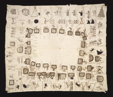 Yanktonai, Native American, Winter Count, 1911, cotton cloth, ink, pigment, Overall: 40 3/4 × 35