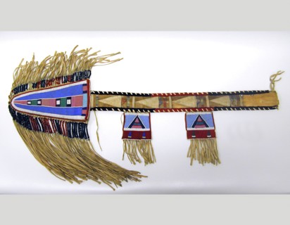 Crow, Native American, Lance Case, ca. 1880, buffalo rawhide, cloth, glass and wool, Overall: 47