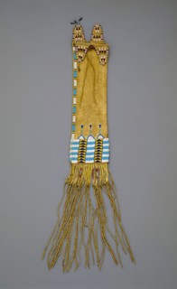 Cheyenne, Native American, Tobacco Bag, c. 1860, deerskin, beads, and quills, Overall: 29 × 4 7/8 ×