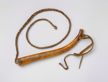 Meskwaki, Native American, Quirt, ca. 1850, engraved elk antler, rawhide, and deerskin, Overall: 11