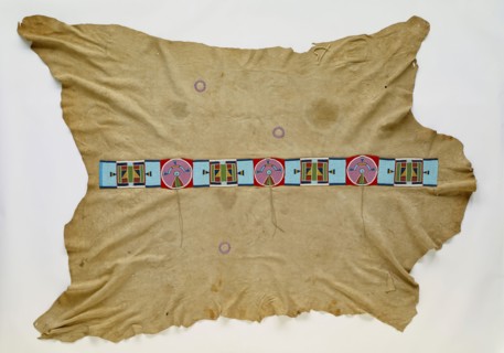 Crow, Native American, Buffalo Robe with Beaded Strip, ca. 1890, buffalo skin, glass beads and