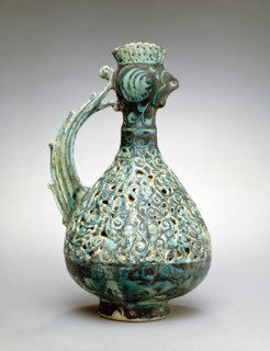 Islamic, Iranian, Ewer with Rooster Head, ca.1200, Under-glaze slip-painted fritware, Overall: 10