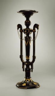 Egyptian Pedestal, ca. 1870, ebonized walnut, polychrome, gilt and brass, Overall: 39 1/2 × 13