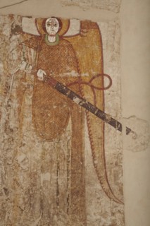Wall painting: Archangel Gabriel with a sword, unknown artist. The Archangel is depicted standing