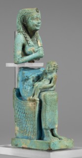 Figurine of the goddess Isis nursing Horus; maker, Harpocrates myth., Isis myth.; Egyptian deities,