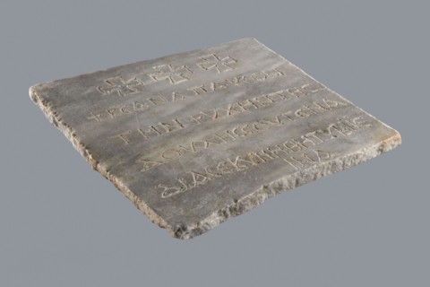 Epitaph of Gennadii. Inscriptions, Greek inscriptions, tombstone in fine-crystalline blue-gray
