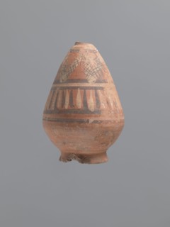 Bottle, Egyptian workshop; painted Coptic pottery, painted pottery with geometric decorations. Low,