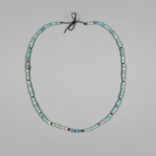Necklace, Necklace consisting of 97 cylindrical blue-glazed faience beads, interwoven with 13