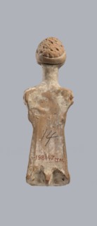 Terracotta figurine of a woman, terracotta, female molded figurine, Greece, orange clay, surface