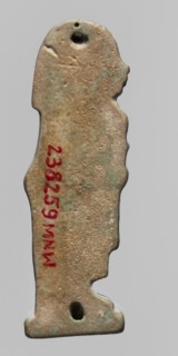Amulet — Imset; Figurine of Imset one of the four Sons of Horus, worked in relief; shown in left
