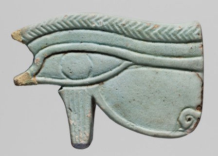 Amulet — udjat eye; protective amulet, grave good. Amulet in the shape of an udjat eye with very