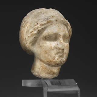 Head of a woman in a bonnet; Greek sculpture, female portrait; hairstyle; 5th century BC, Greece;,