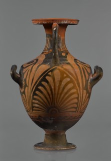 Red-figure hydria, Southern Italy, Apulia Italy. Hydria vessel with black glossy engobe and some