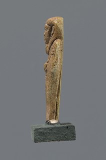 Shabti, Mummy-shaped figurine, funerary gift, standing on a base with back supported by a