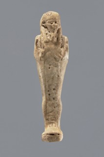 Shabti, Mummy-shaped figurine, funerary gift, standing on a base, back supported by a