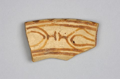 Fragment of a bowl, unknown northern Mesopotamian workshop; painted pottery, geometric ornaments;