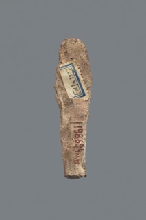Shabti, Mummy-shaped figurine, funerary gift, made carelessly, impressed in a mold. Hands folded on