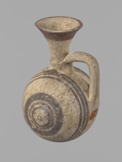 Cypriot gourd jug, Cypriot pottery, Cypriot Bichrome Ware III. A small vessel with a barrel-shaped