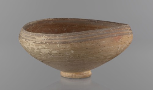Bowl, excavations at Nea Paphos Cyprus; Bronze Age 1650–1200 BC. Goblet on a low, ring-shaped stem;