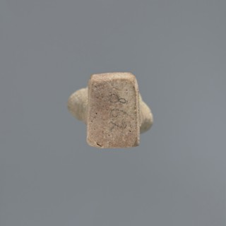 Ushabti, Mummy-shaped figurine, standing on a base, the back supported by a flat pillar. The arms