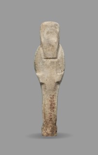 Ushabti, Mummy-shaped funerary figurine standing on a base, the back supported by a flat pillar.