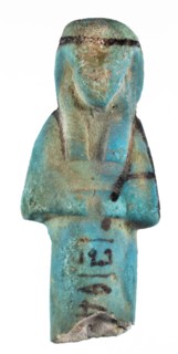 Shabti with baskets on the back, Mummy-shaped funerary figurine, preserved fragment from the knees