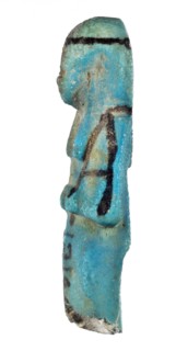Shabti with baskets on the back;, Mummy-shaped funerary figurine, preserved fragment from the knees