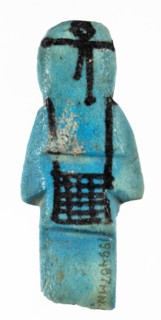 Shabti with baskets on the back, Mummy-shaped funerary figurine, preserved fragment from the knees