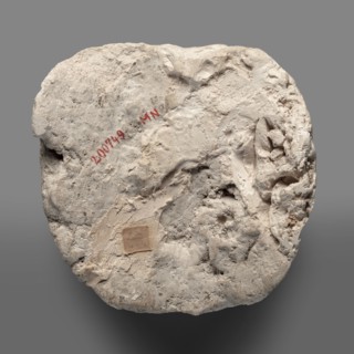 Mummy mask, Round face modeled in stucco with large eyes, a wide nose, a mouth in a slight