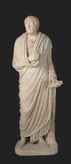 Depiction in the Pseudo-Seneca type, identified as a portrait of Aristophanes or Hesiod; maker,