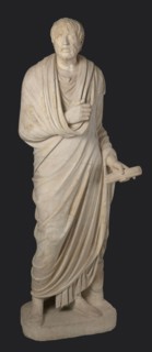 Depiction in the Pseudo-Seneca type, currently identified as a portrait of Aristophanes or Hesiod,