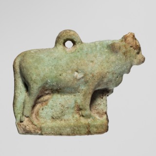 Amulet — bull; figurine of a bull standing on a base, full-plastic work with a pendant on the back;