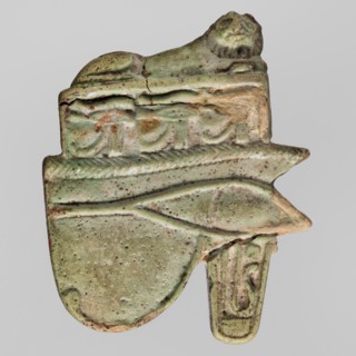 Amulet - Udjat eye with a lioness; maker, Udjat eyes; udjat eye and lioness/uraeus iconography;