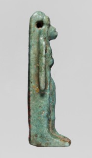 Amulet — figurine of a lion-headed goddess; lionesses; Egyptian deities; Sekhmet, Wadjit, Bastet ;