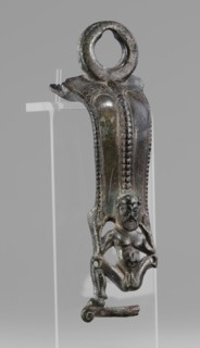Situla handle with a depiction of Silenus, Silenus mythology, bronze vessel, 1st half of the 5th
