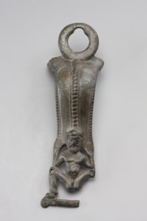 Situla handle with a depiction of Silenus;, Silenus mythology; bronze vessel handle; 1st half of