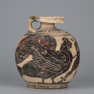 Orientalizing aryballos with a depiction of Hermes, and the Sirens, Otterlo Painter c. 580–570 BC.