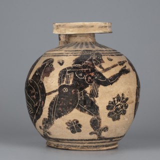 Orientalizing aryballos with a depiction of Hermes, and the Sirens, Otterlo Painter, c. 580–570 BC.