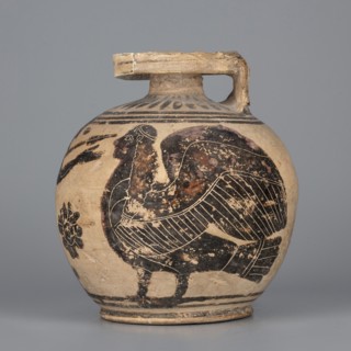 Orientalizing aryballos with a depiction of Hermes, and the Sirens, Otterlo Painter c. 580–570 BC.