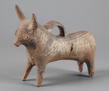 Bull-shaped vessel. Vessel in the shape of a bull standing on widely spaced legs. The cylindrical