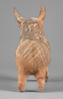 Bull-shaped vessel, Vessel in the shape of a bull standing on widely spaced legs. The cylindrical
