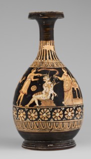 Red-figure bottle vessel depicting the punishment of Marsyas, attributed to Scen.Gal.Klass., Greek