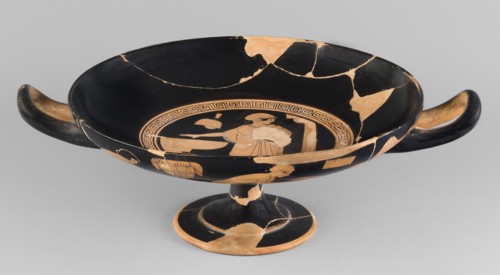 Red-figure kylix with a bathing scene, the Boots Painter ca. 460 BC. Bath iconography; Greek