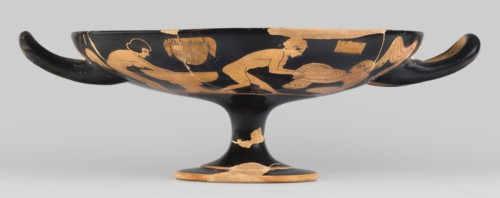 Red-figure kylix with a bathing scene, the Boots Painter ca. 460 BC. Bath iconography; Greek